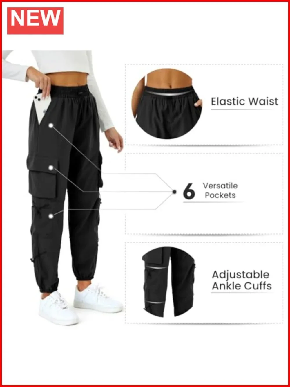 Womens Parachute Cargo Pockets Quick Dry Hiking Baggy Joggers
